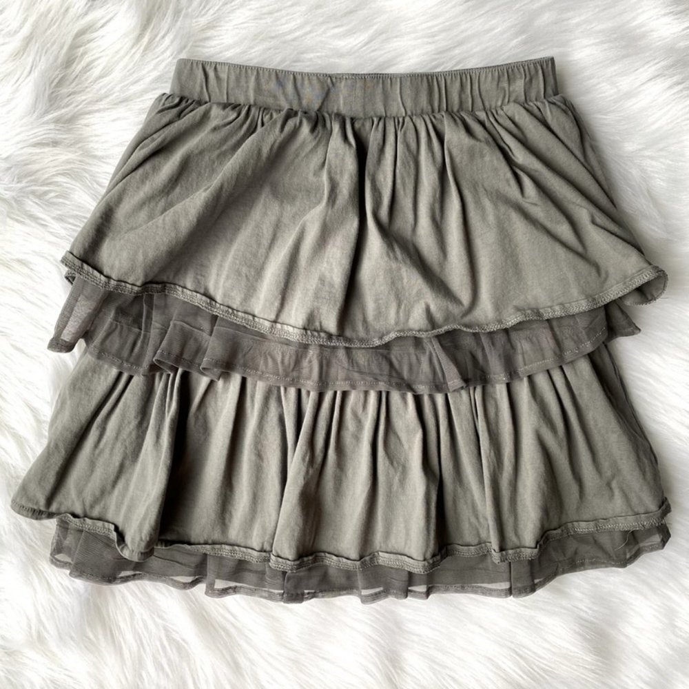 Lands End Girls Gray Tiered Tulle Ruffle Skirt 12